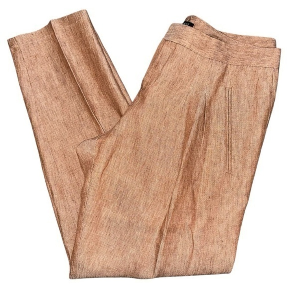 Theory Women’s Size 8 Orange Speckled Linen Pleated Dalisha Red Bay Pants